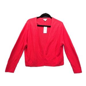 J. Jill Petite Sweater Women’s LP Open Front Linen Blend Cardigan Hibiscus - NEW